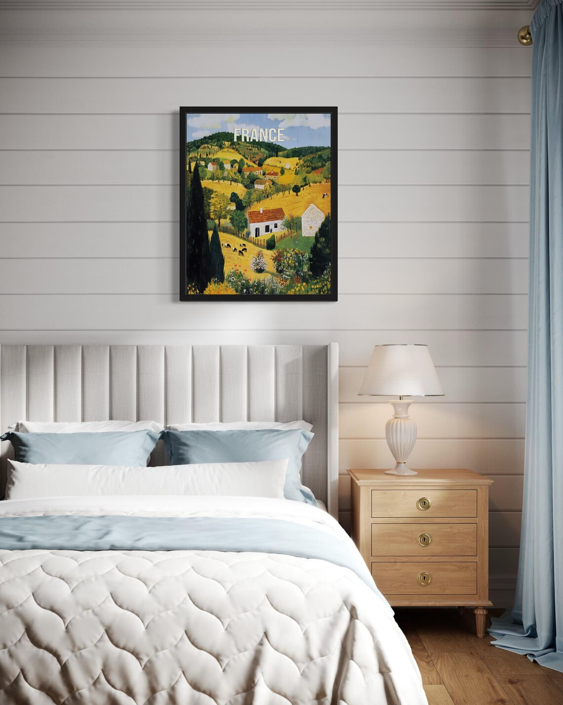 France Golden Provencal Farmhouse Tall Cypress Folk Art Poster - Image 4
