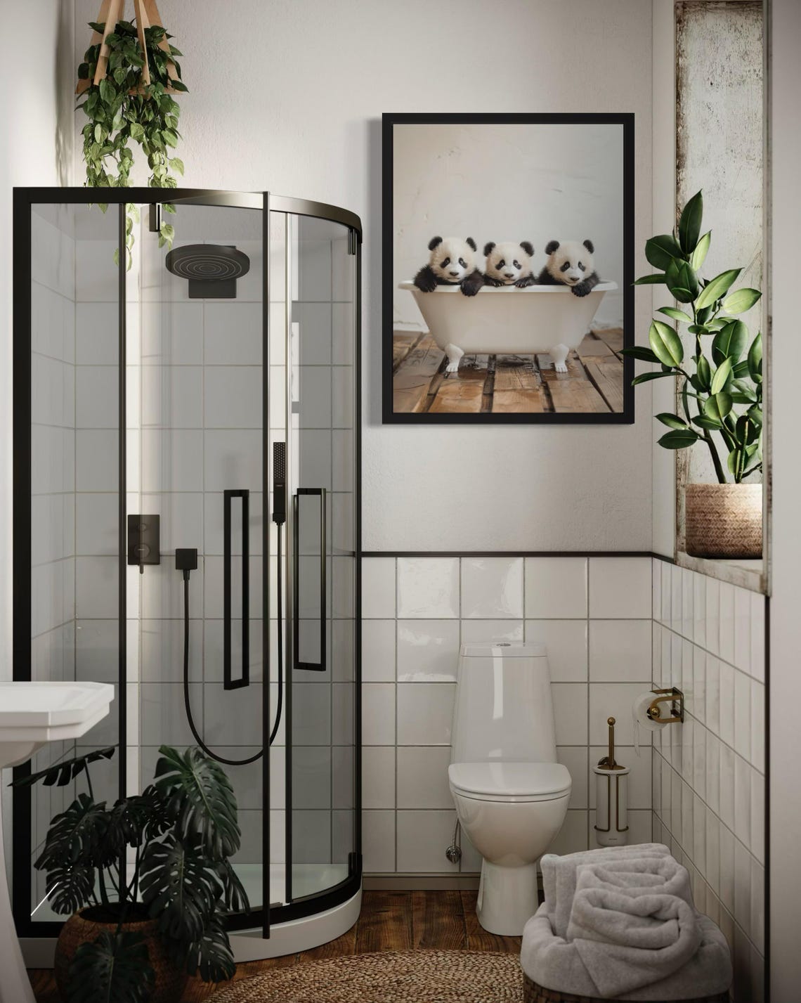 Three Baby Panda Cubs Peeking Over a White Bathtub Photo Poster - Image 4