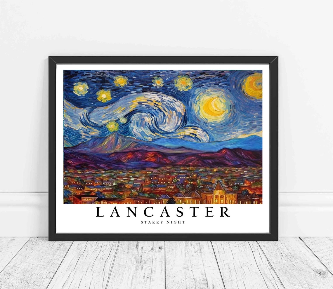 Lancaster Starry Night City Lights Mountain Horizon View Poster
