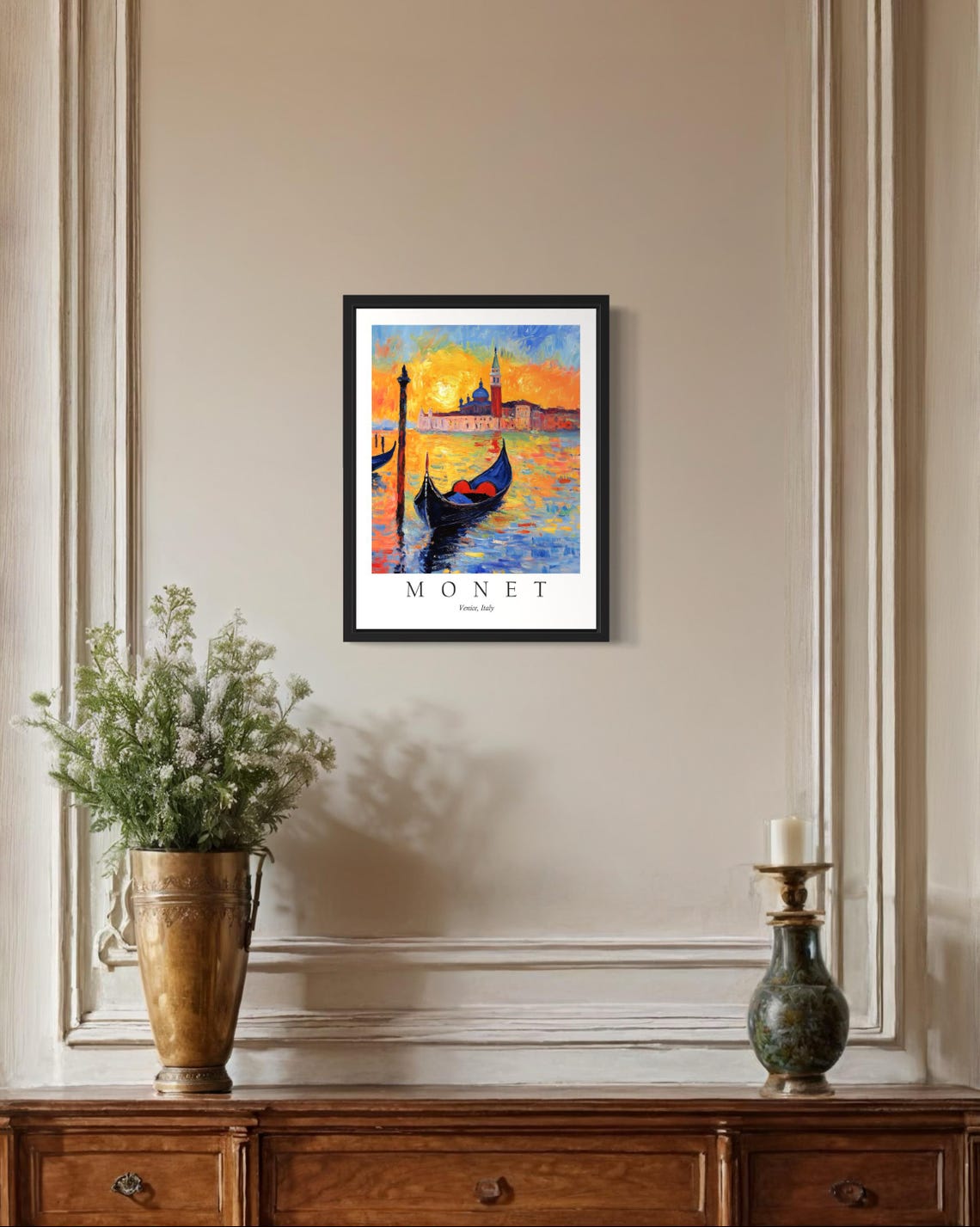 Venice Italy Gondola Sunset Golden Canal Monet Style Art Poster - Image 2