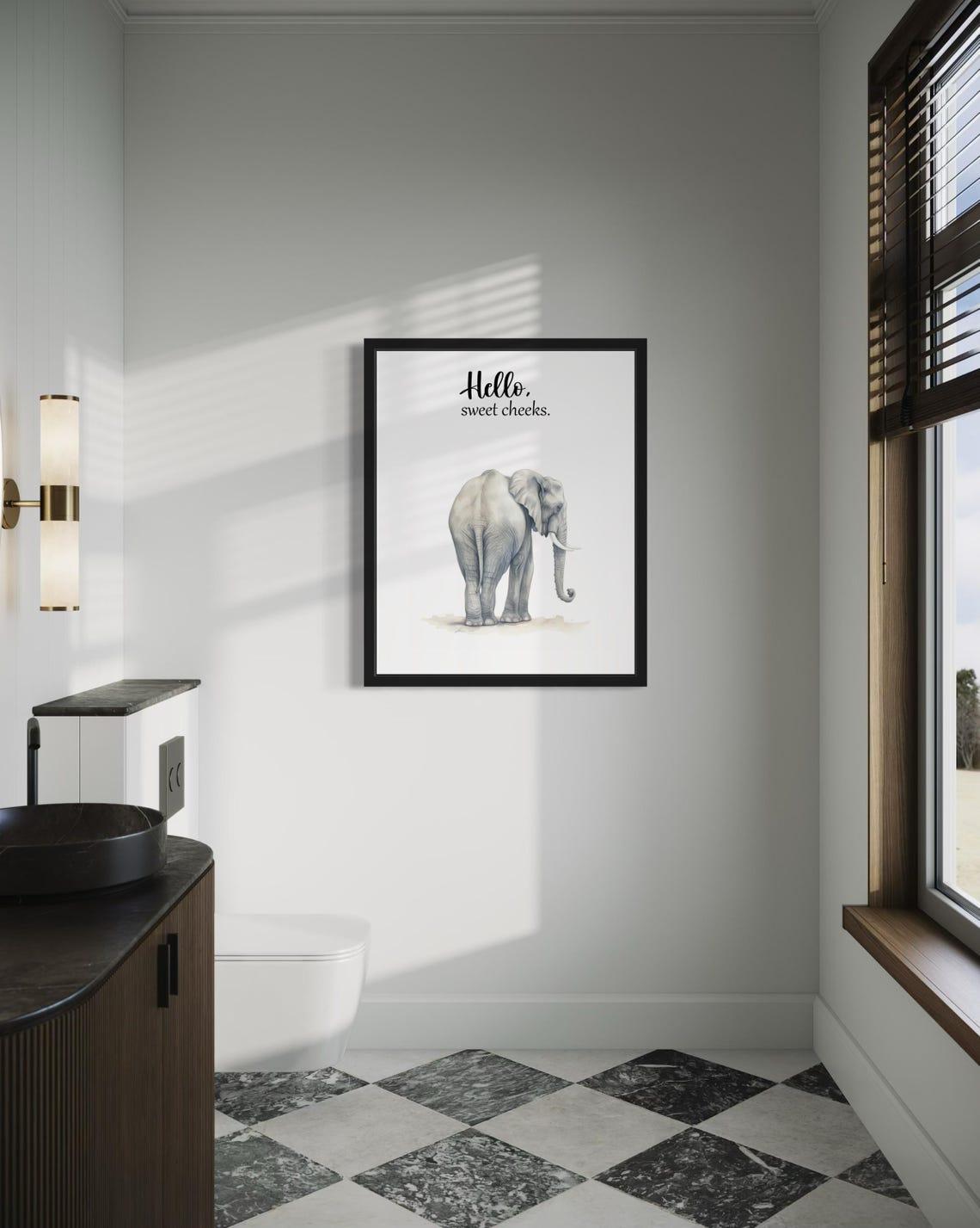 Gentle Elephant Rear View Hello Sweet Cheeks Funny Bathroom Poster - Image 4