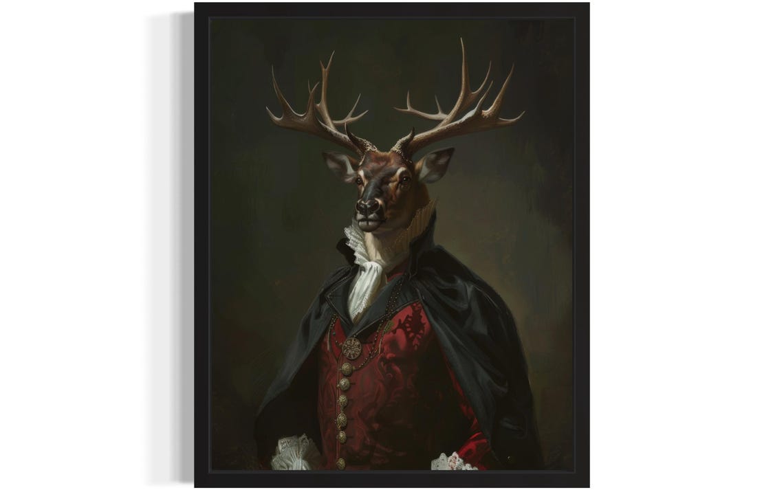 Elk Vampire Gothic Portrait In Victorian Costume Funny Animal Poster