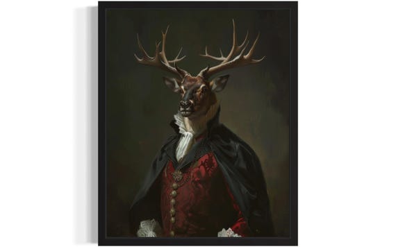 Elk Vampire Art Print Poster Gothic Original Artwork Elk Portrait Vintage Prints Decor