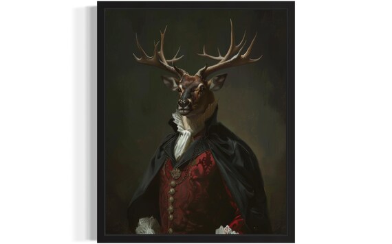 Elk Vampire Gothic Portrait In Victorian Costume Funny Animal Poster