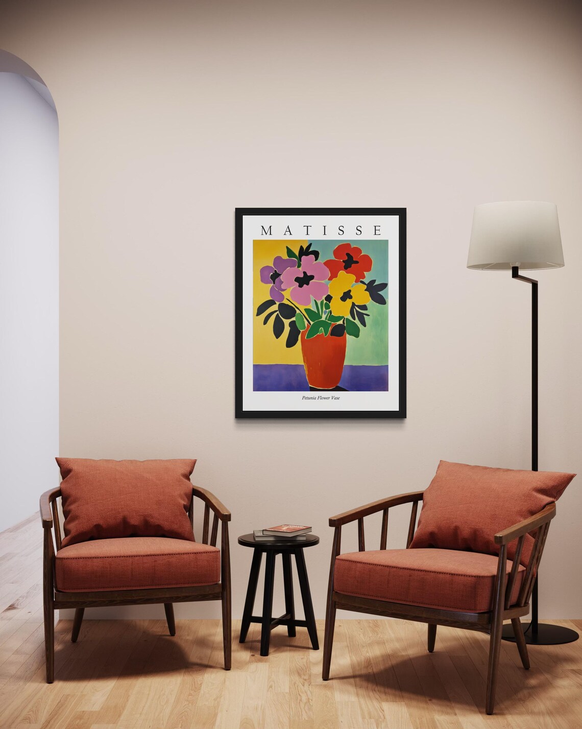 Petunia Flower Vase in Red Pot Against Yellow Matisse Poster - Image 2