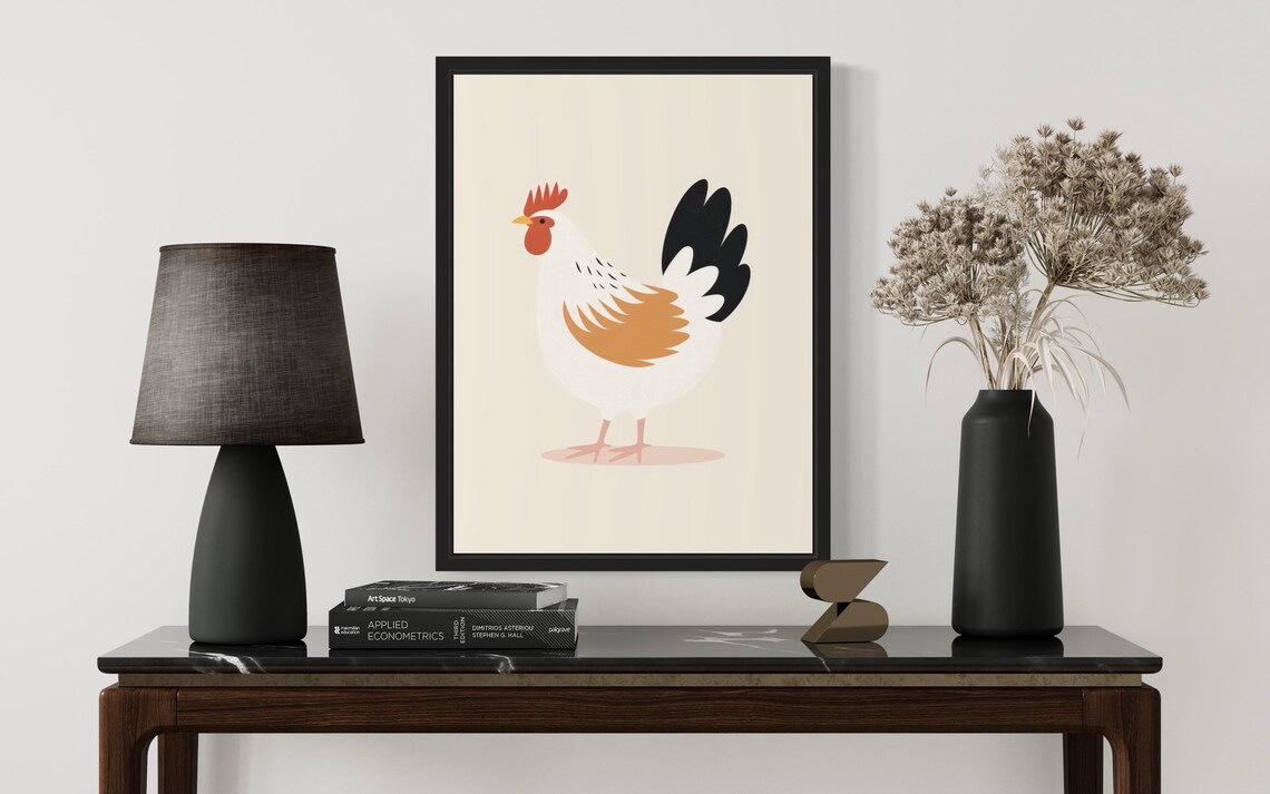 Minimalist Terracotta Rooster Illustration Farmhouse Kitchen Poster - Image 3