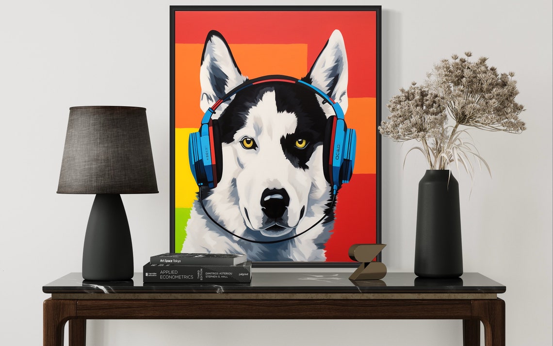 Siberian Husky Wearing Headphones Colorful Pop Art Dog Poster - Image 3