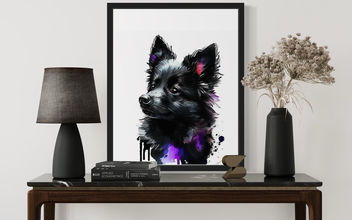 Schipperke Small Black Dog Watercolor Portrait Spitz Breed Poster - Image 4