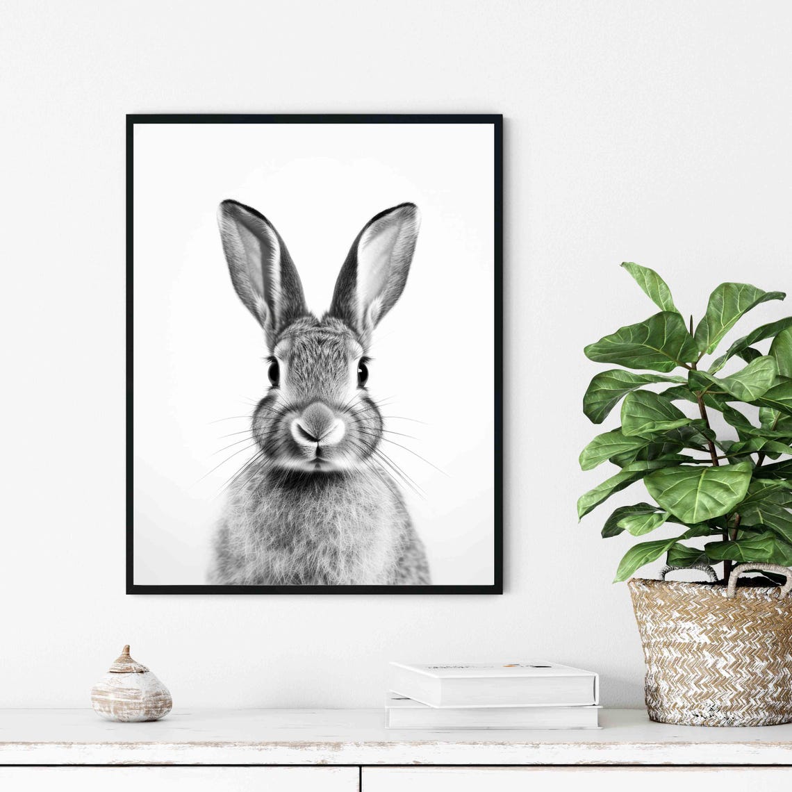 Black And White Rabbit Front Portrait Minimalist Decor Poster - Image 3