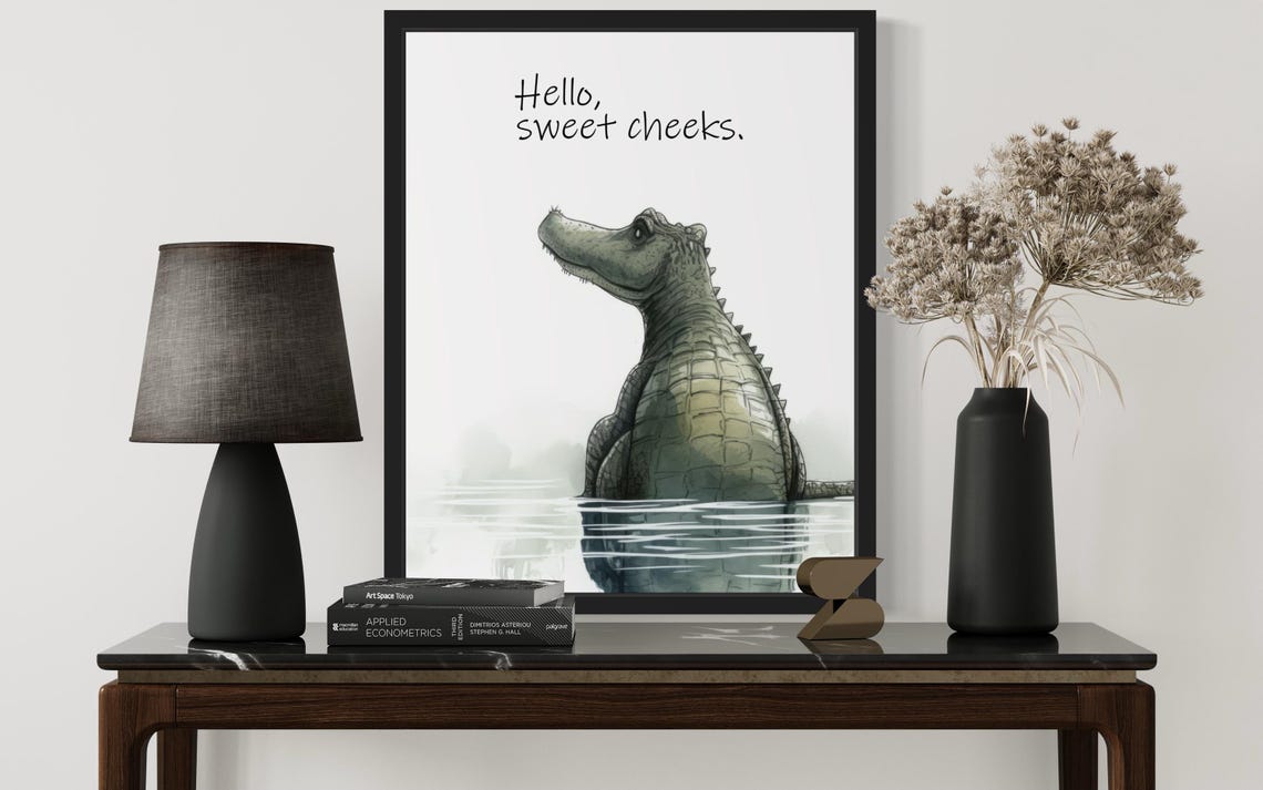 Alligator Rising From Water Hello Sweet Cheeks Funny Bathroom Poster - Image 4