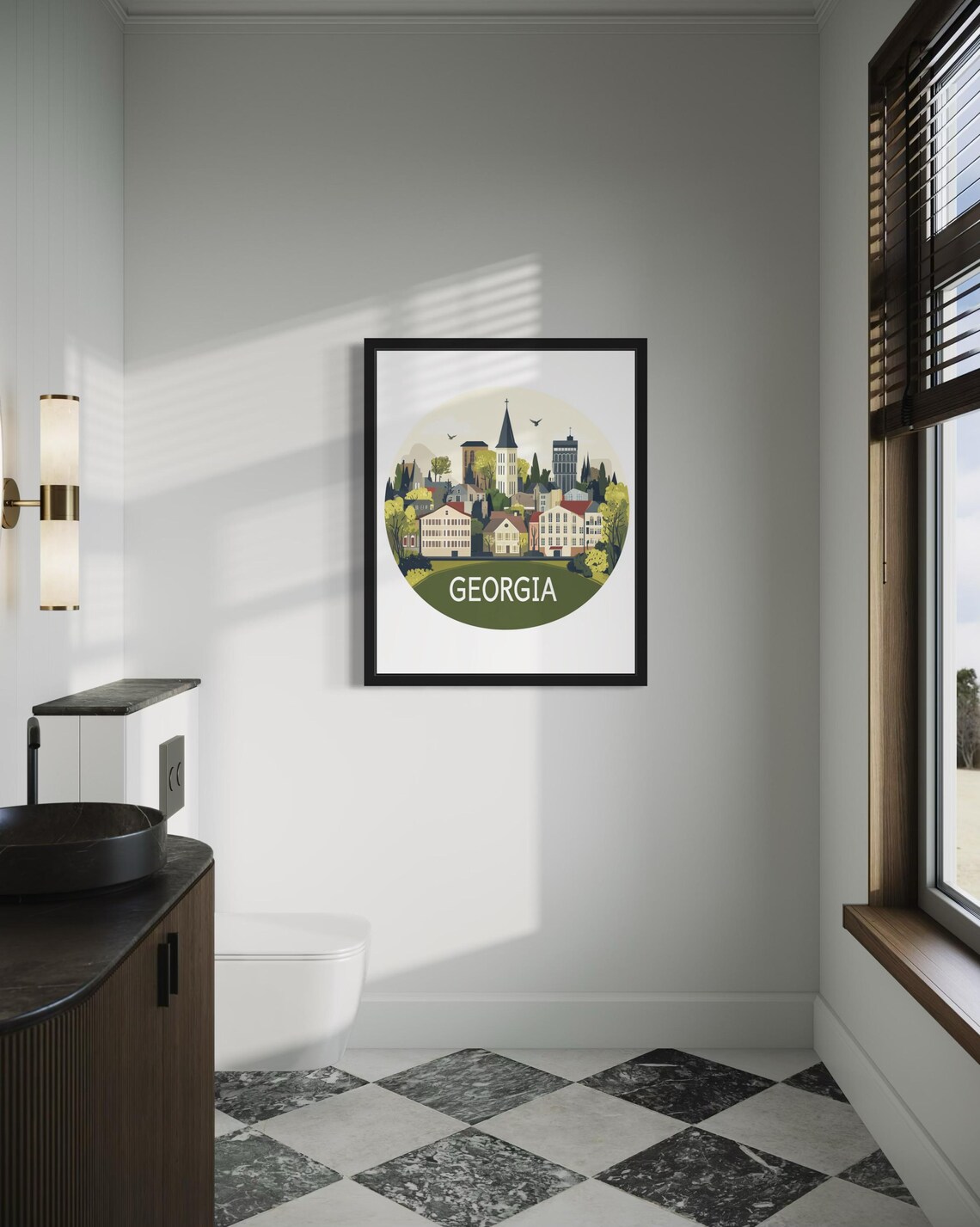 Georgia Historic City Skyline With Church Spire Circle Poster - Image 4