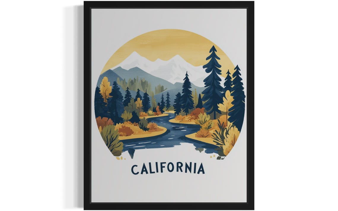 California Sierra Mountains River Autumn Forest Circle Poster