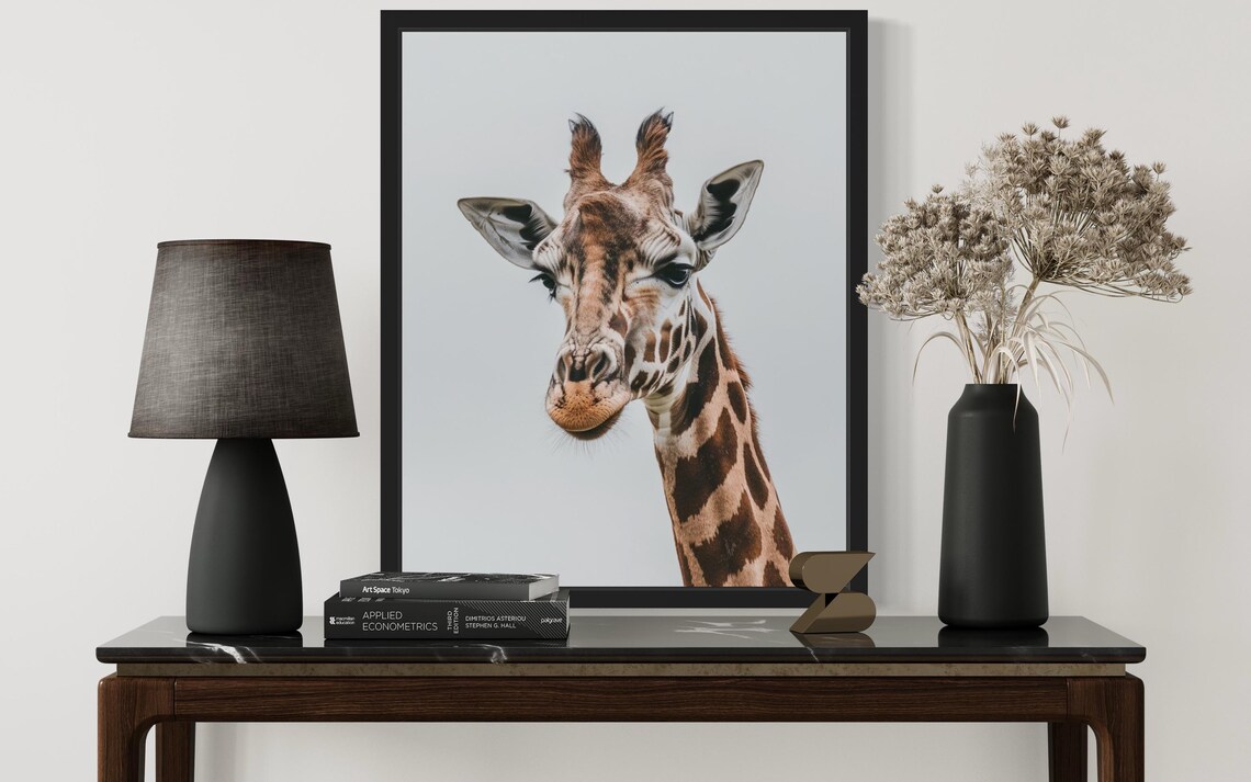 Gentle Giraffe Face Portrait Minimalist Wildlife Photo Poster - Image 2