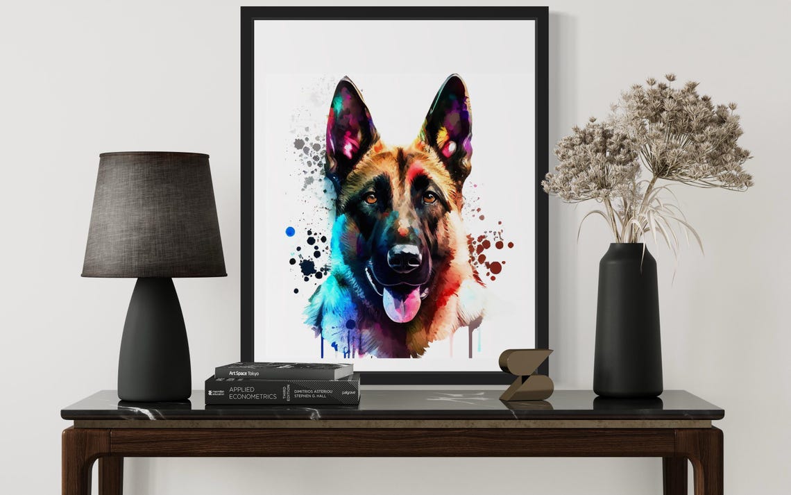 Happy Belgian Shepherd Tan Coat Watercolor Splash Portrait Dog Poster - Image 3