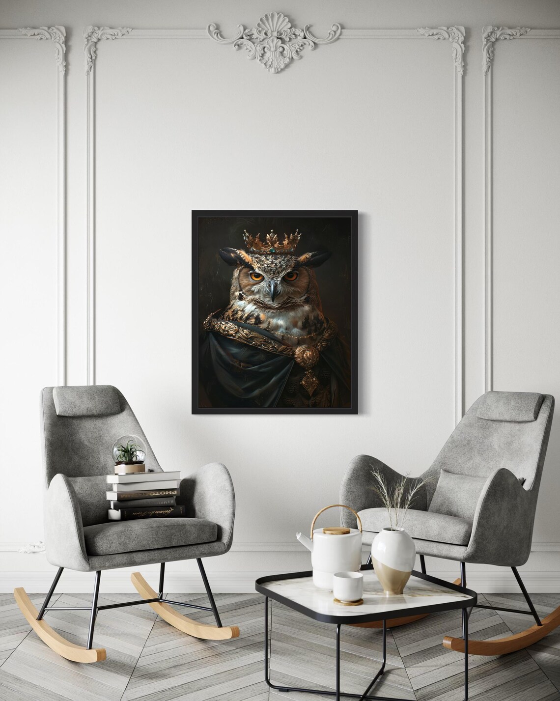 Owl King Vampire Crowned Golden Dark Gothic Portrait Travel Poster - Image 3
