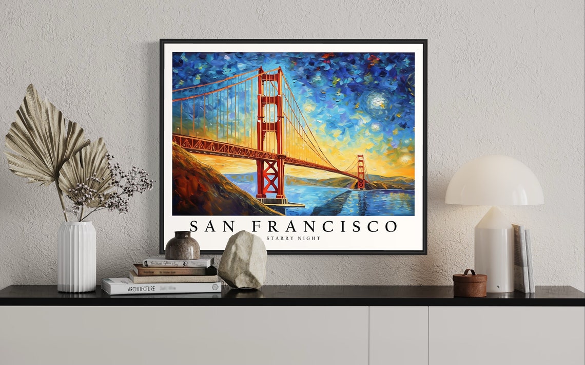 San Francisco Starry Night Golden Gate Bridge Sky Glow Poster - Image 2