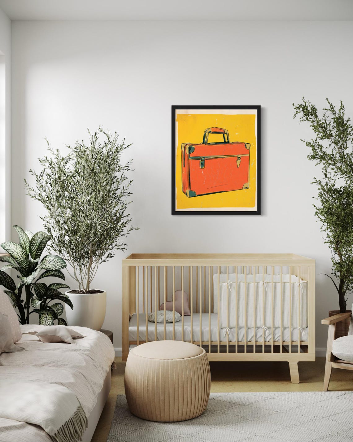 Vintage Orange Suitcase Retro Pop Art Print on Bright Yellow - Image 3