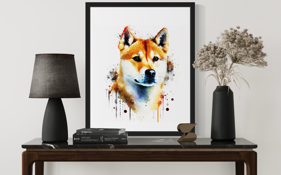 Shiba Inu Red Foxlike Dog Watercolor Portrait Breed Art Poster - Image 3