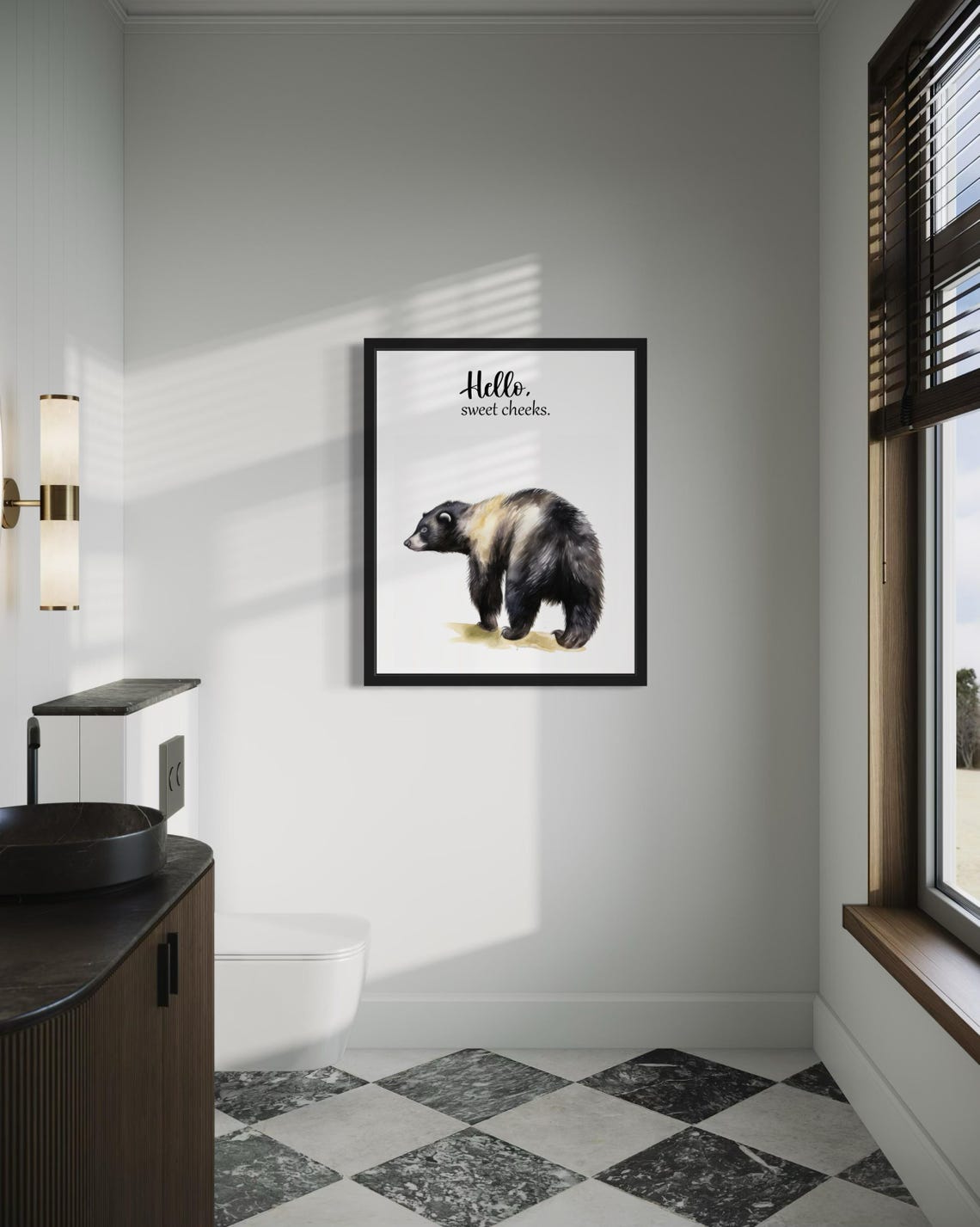 Hello Sweet Cheeks Honey Badger Strutting Bathroom Humor Poster - Image 4