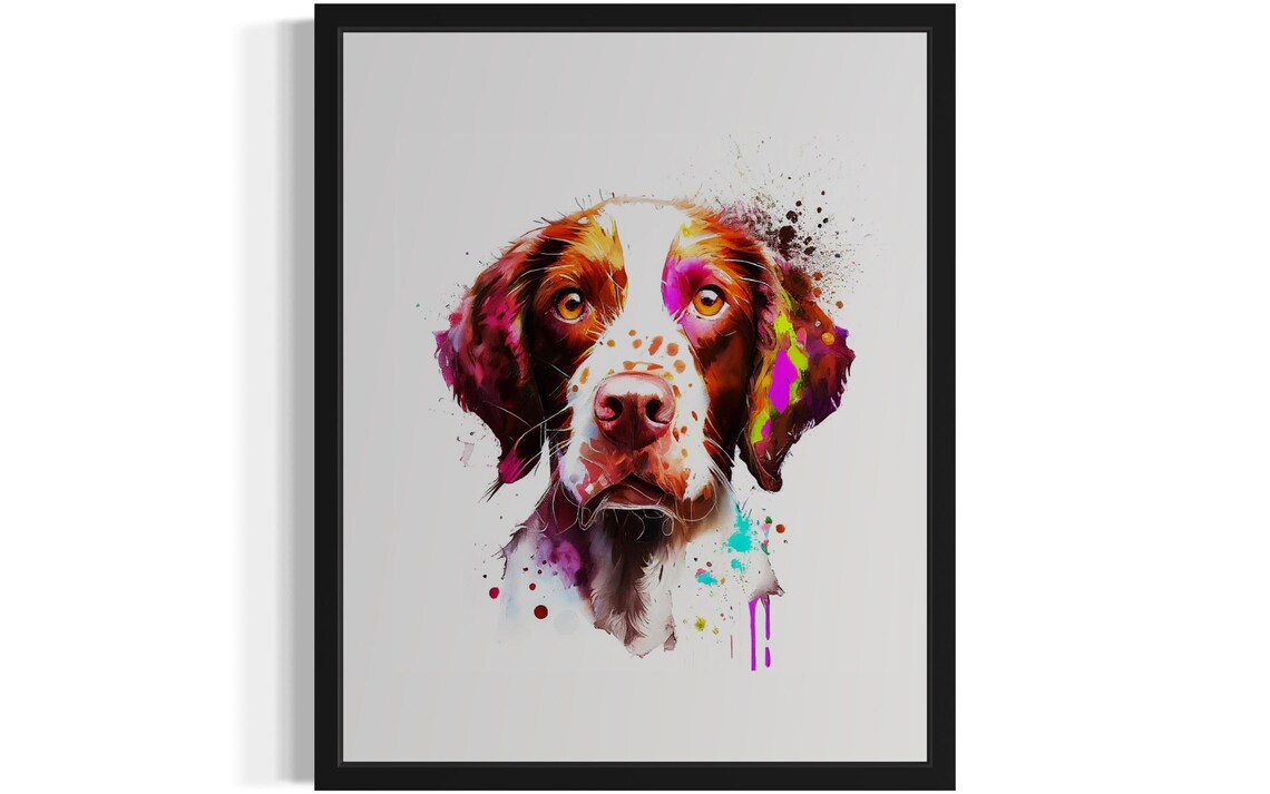 Brittany Spaniel Watercolor Splash Portrait Hunting Dog Poster