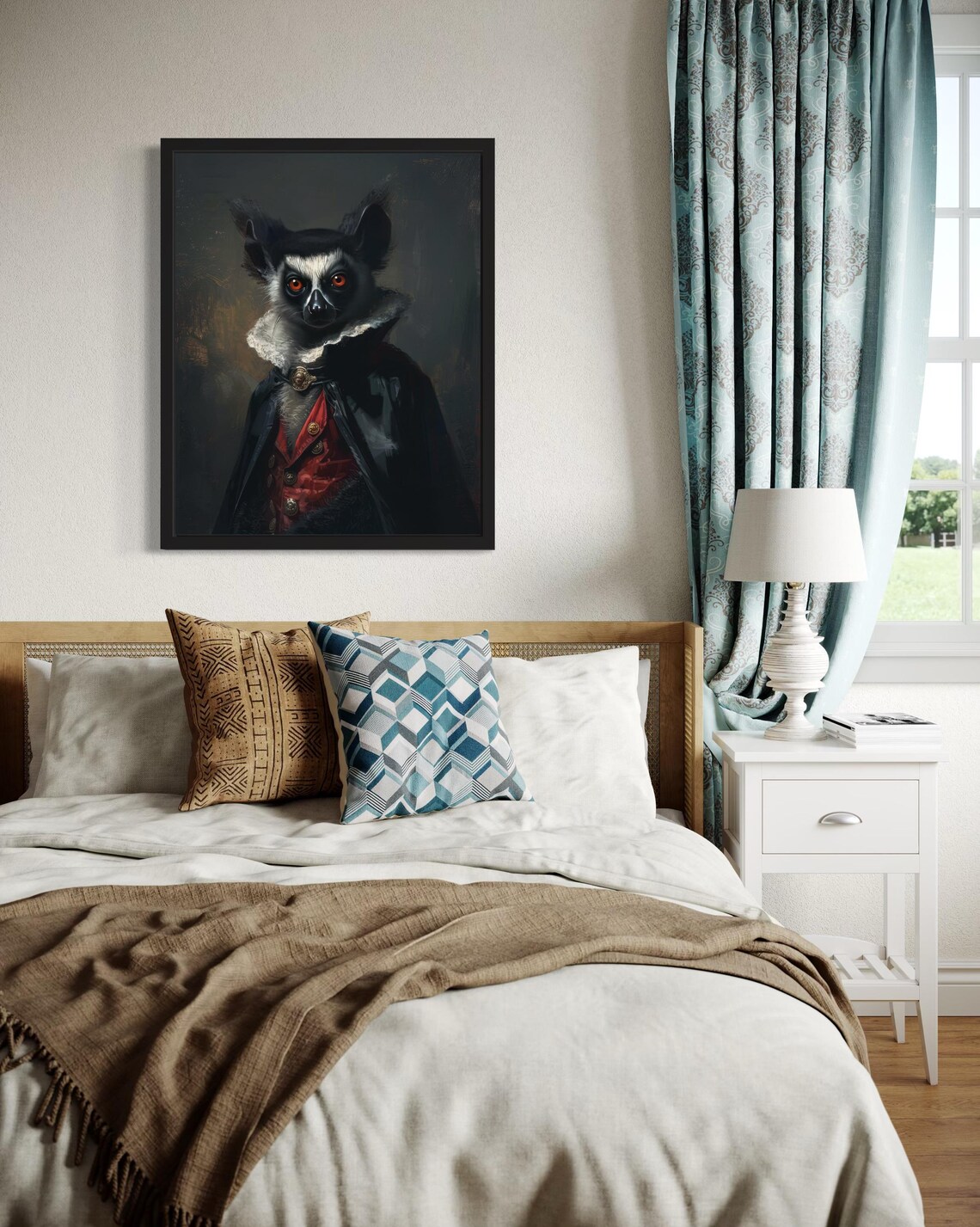 Red Eyed Lemur Vampire In Cape Gothic Halloween Portrait Poster - Image 4