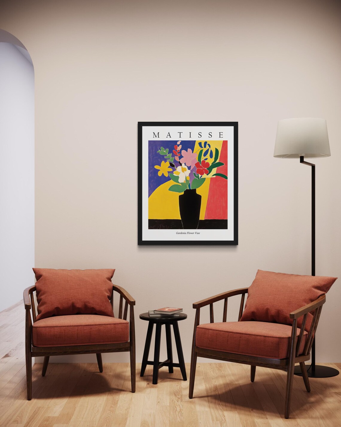 Gardenia Flower Vase in Tall Black Vase Matisse Style Art Poster - Image 2