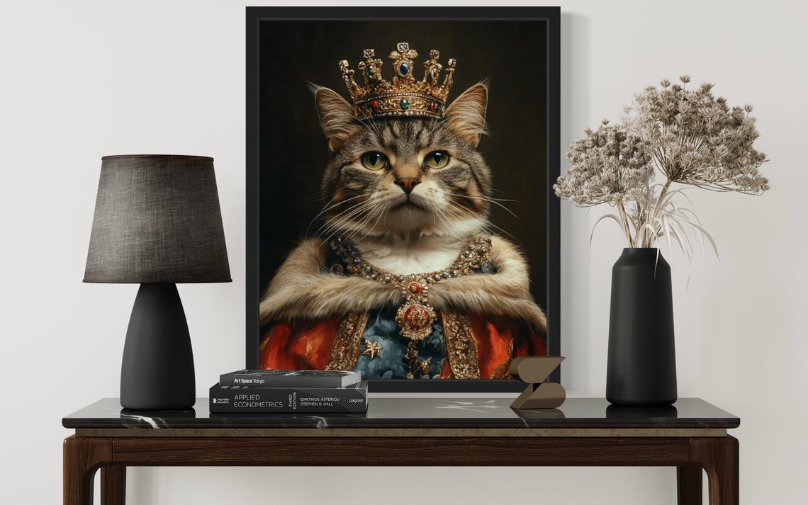 Tabby Cat Royal Portrait With Jeweled Crown And Ermine Robe Poster - Image 2