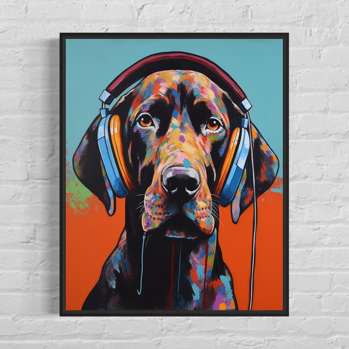 Rhodesian Ridgeback Dog Wearing Headphones Colorful Music Poster