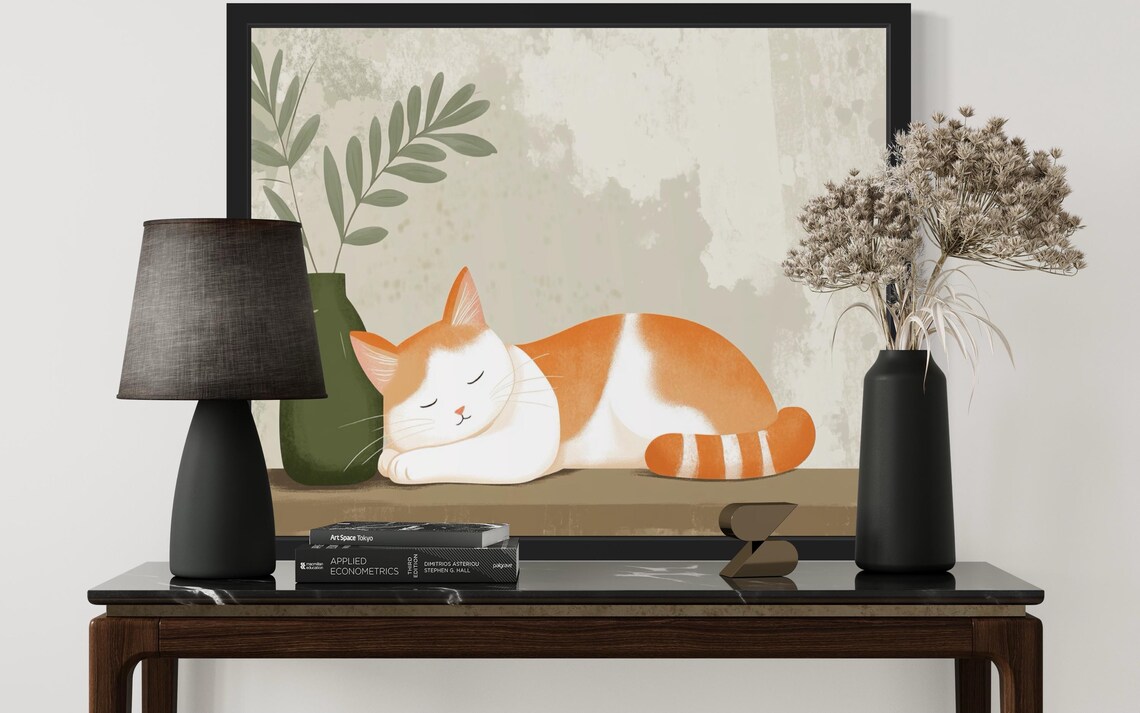 Funny Sleeping Cat Art Print, Cat Wall Decor - Image 2