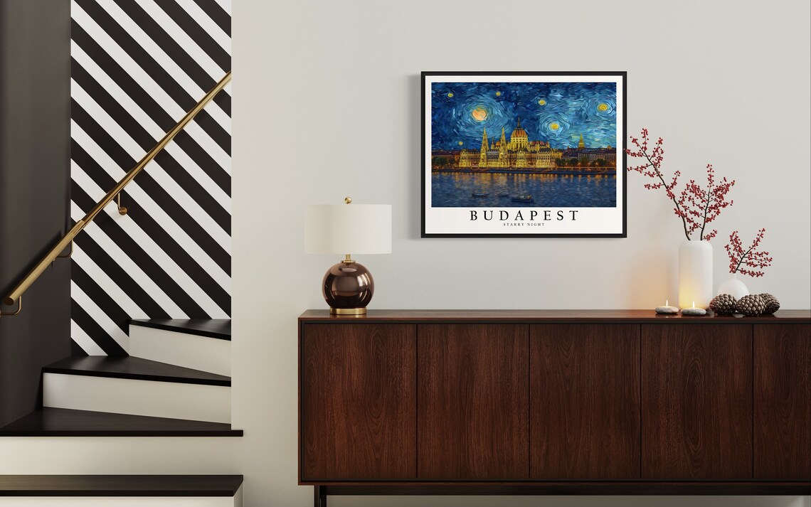 Budapest Parliament Building Van Gogh Starry Night River Poster - Image 4