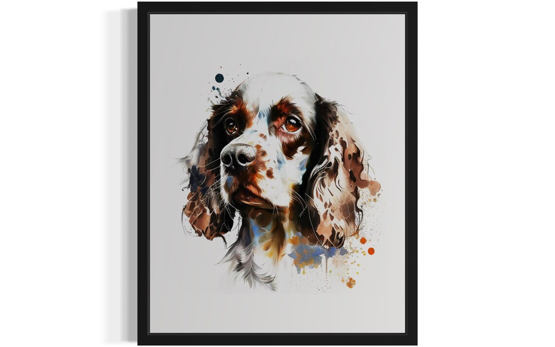 Spaniel Brown White Dog Watercolor Portrait Long Ears Poster
