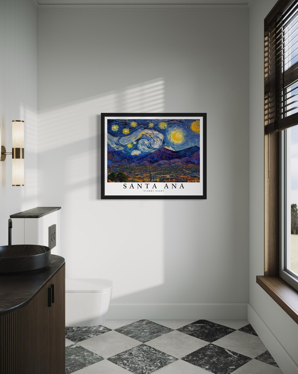 Santa Ana California Starry Night City Lights Mountain Art Poster - Image 4