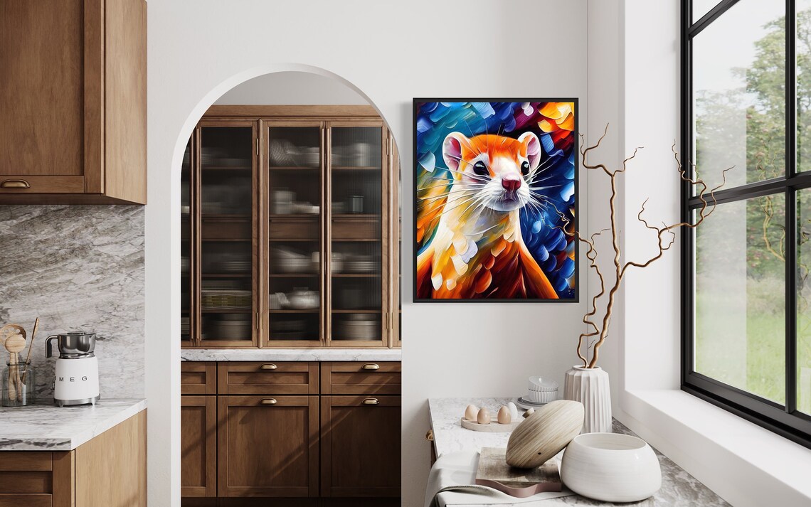 Stoat Colorful Abstract Wildlife Oil Portrait Animal Art Poster - Image 2