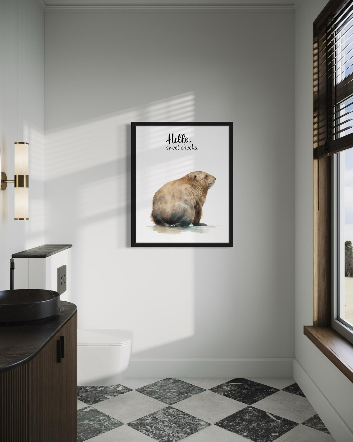 Hello Sweet Cheeks Sea Otter Watercolor Bathroom Humor Poster - Image 4