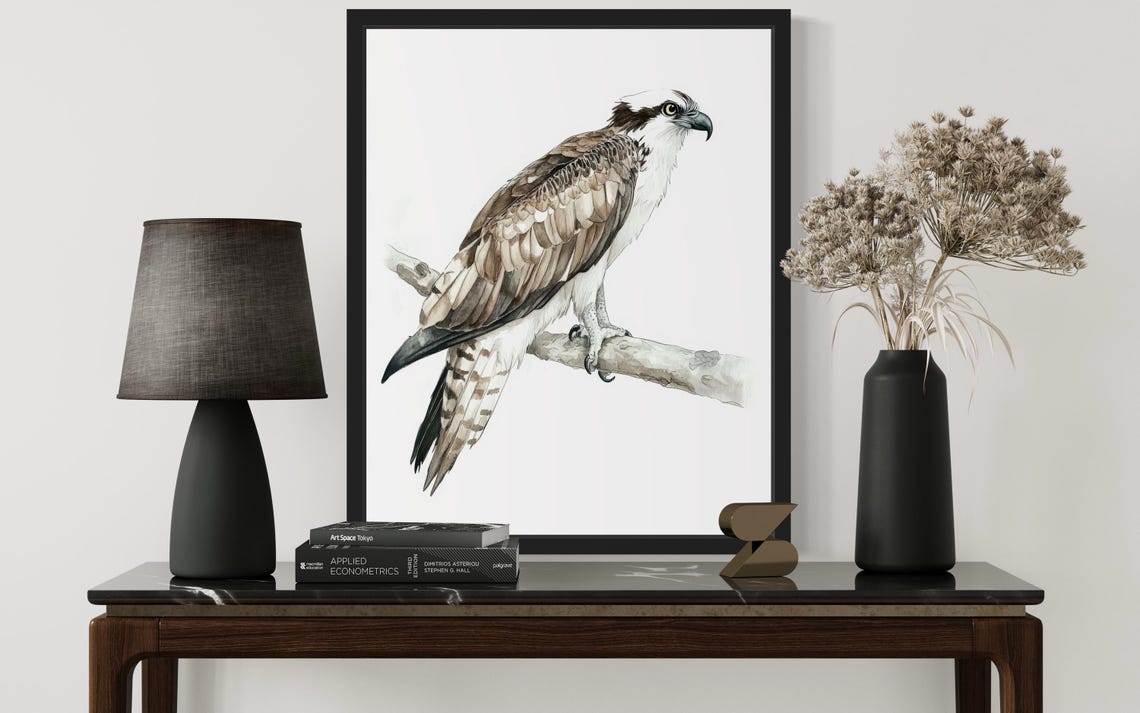 Osprey Perched on a Bare Branch Watercolor Bird of Prey Poster - Image 2