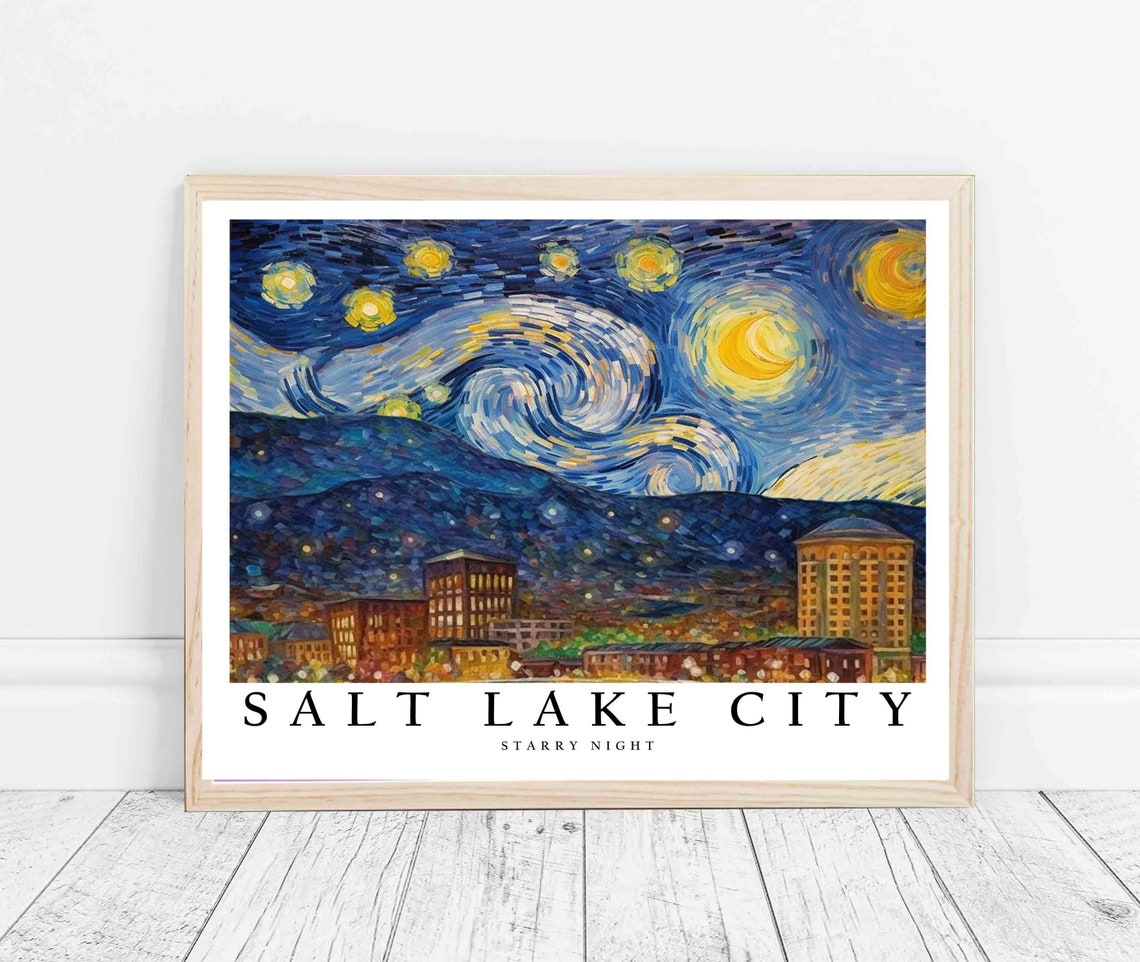 Salt Lake City Utah Starry Night Art Print Van Gogh Salt Lake City Poster Wall Art Original Salt Lake City Painting Decor - Image 3