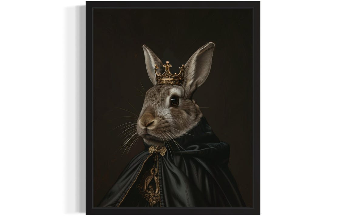 Rabbit King With Crown Gothic Vampire Portrait Oil Painting Poster