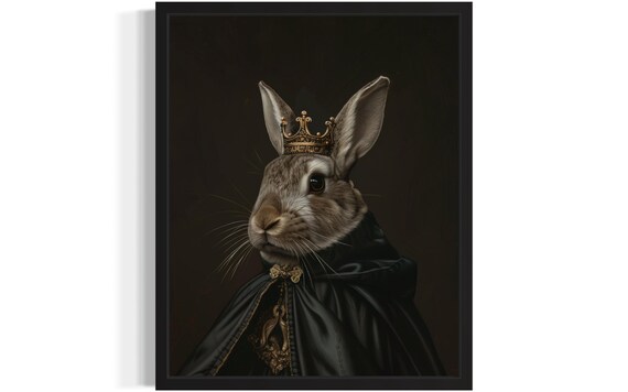 Rabbit King With Crown Gothic Vampire Portrait Oil Painting Poster