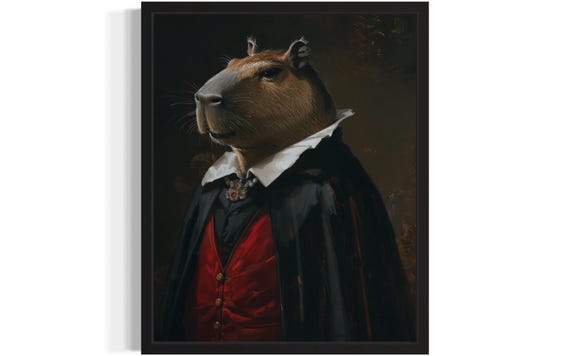 Capybara King Vampire Art Print Poster Gothic Original Artwork Capybara King Portrait Vintage Prints Decor