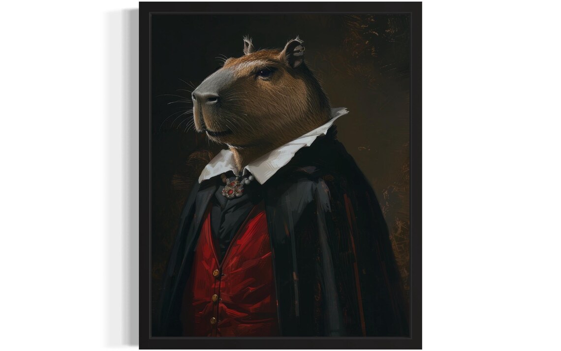 Capybara King Vampire Gothic Aristocrat Oil Painting Portrait Poster