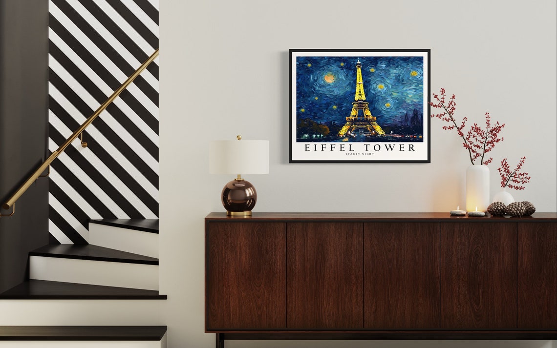 Eiffel Tower Starry Night Art Print Van Gogh Eiffel Tower Poster Wall Art Original Eiffel Tower Painting Decor - Image 4