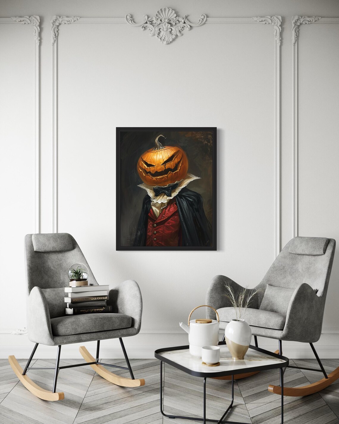 Jack O Lantern Pumpkin Headed Vampire In Cape Halloween Portrait Poster - Image 3