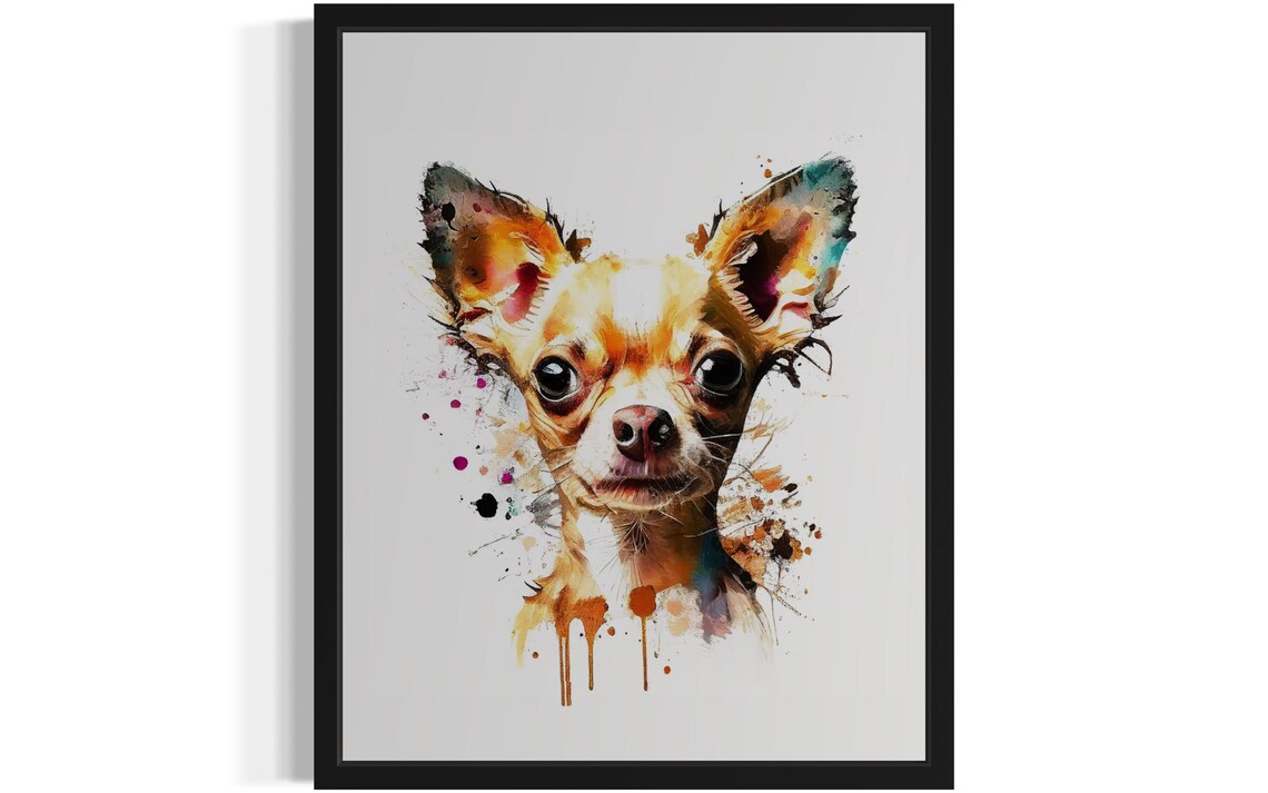 Chihuahua Watercolor Portrait Amber Splash Big Eyes Art Poster