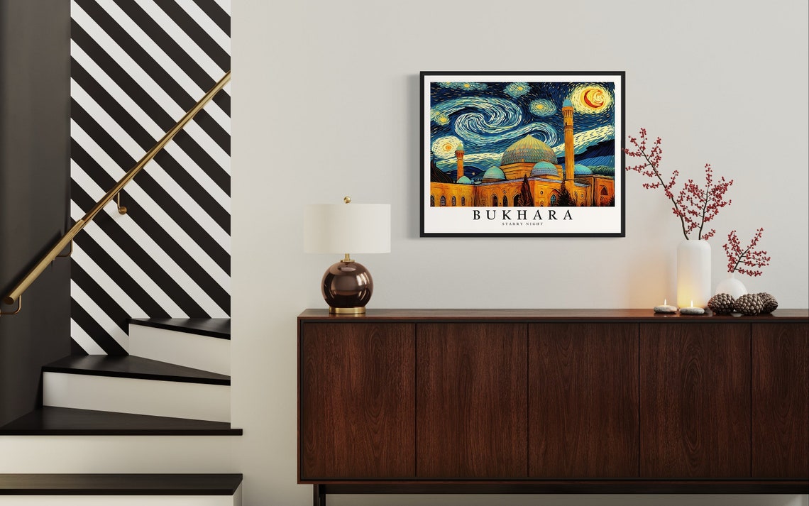 Bukhara Starry Night Mosque Domes Minarets Golden View Poster - Image 4