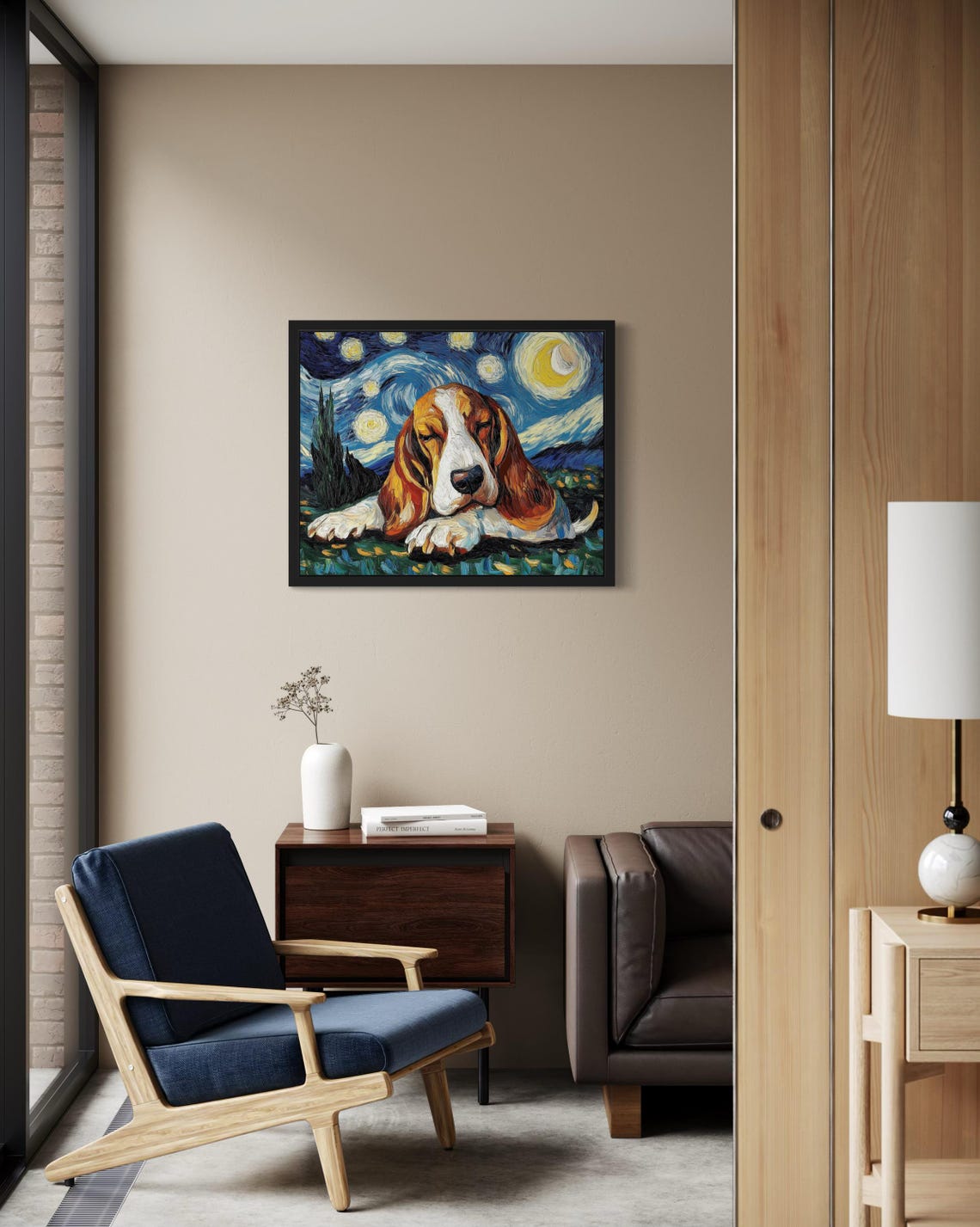 Sleeping Basset Hound Starry Night Van Gogh Dog Portrait Poster - Image 3