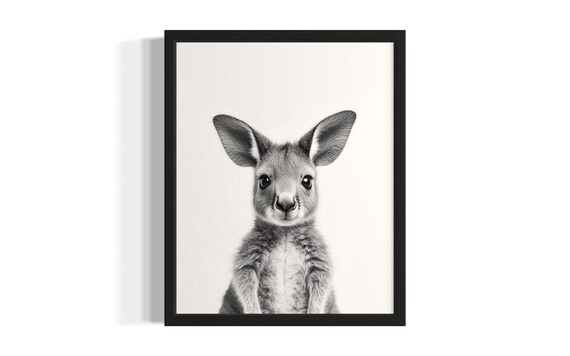 Kangaroo Animal Black And White Poster Art Print Living Room Wall Original Paint Artwork Decor