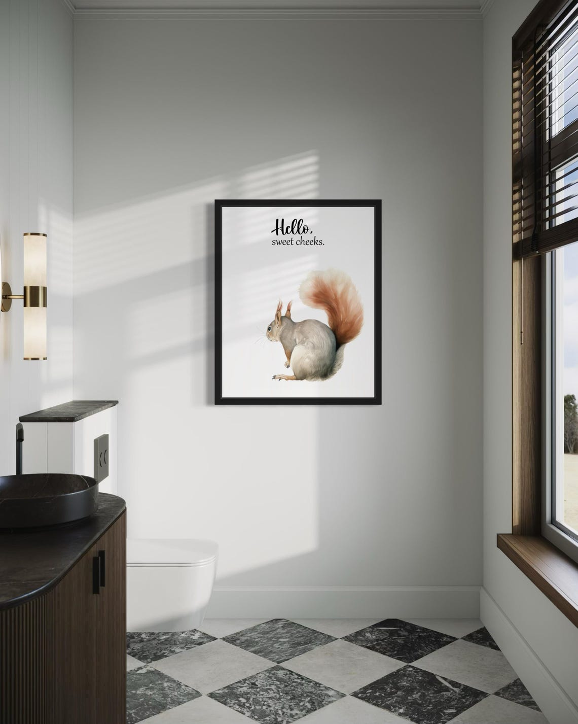 Squirrel Bushy Tail Hello Sweet Cheeks Funny Bathroom Poster - Image 4