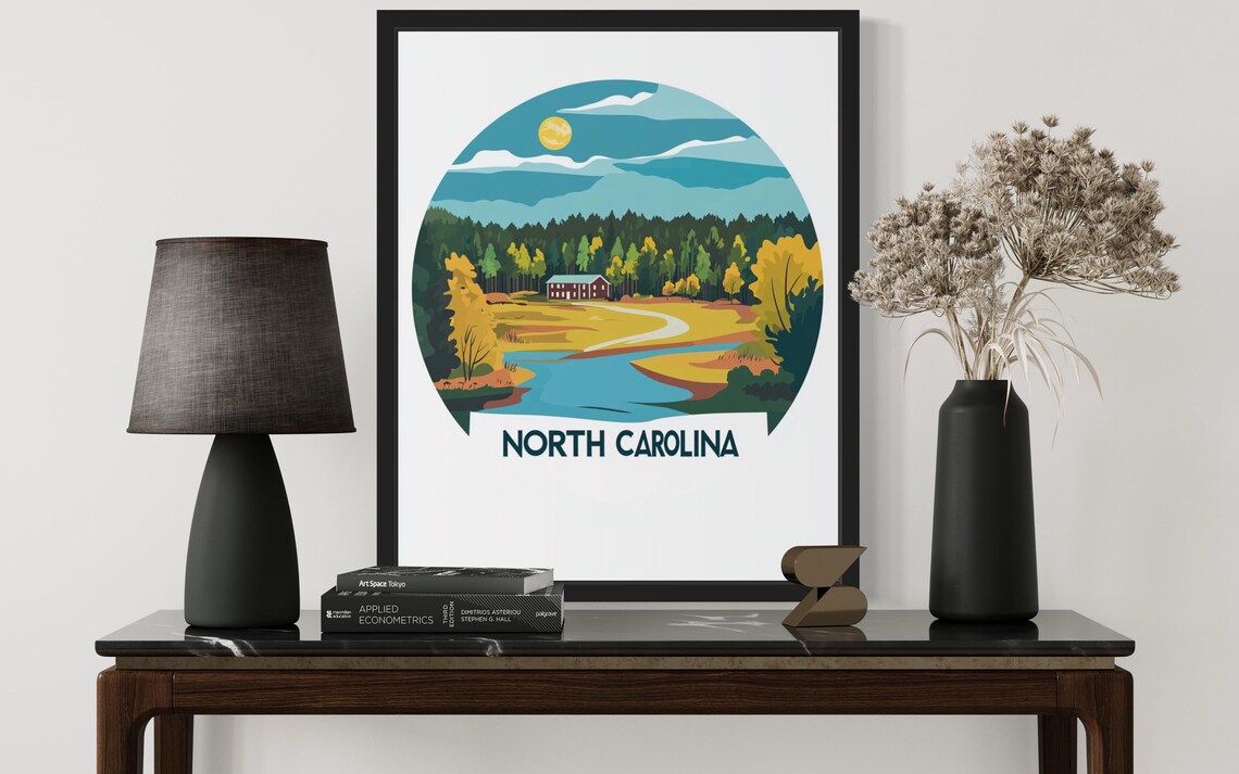 North Carolina Country Barn Meadow Full Moon River Scene Poster - Image 3