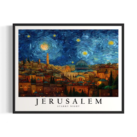 Jerusalem Old City Under Van Gogh Starry Night Sky Art Poster