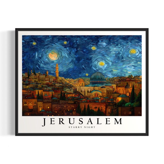 Jerusalem Starry Night Art Print Van Gogh Jerusalem Poster Wall Art Original Jerusalem Painting Decor